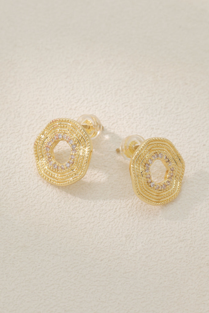 Opal Earring Studs: 18K Gold-Plated Brass with Three-Dimensional Circles and Zirconia Details All-Glows