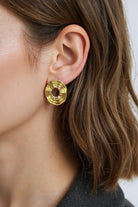 Opal Earring Studs: 18K Gold-Plated Brass with Three-Dimensional Circles and Zirconia Details All-Glows