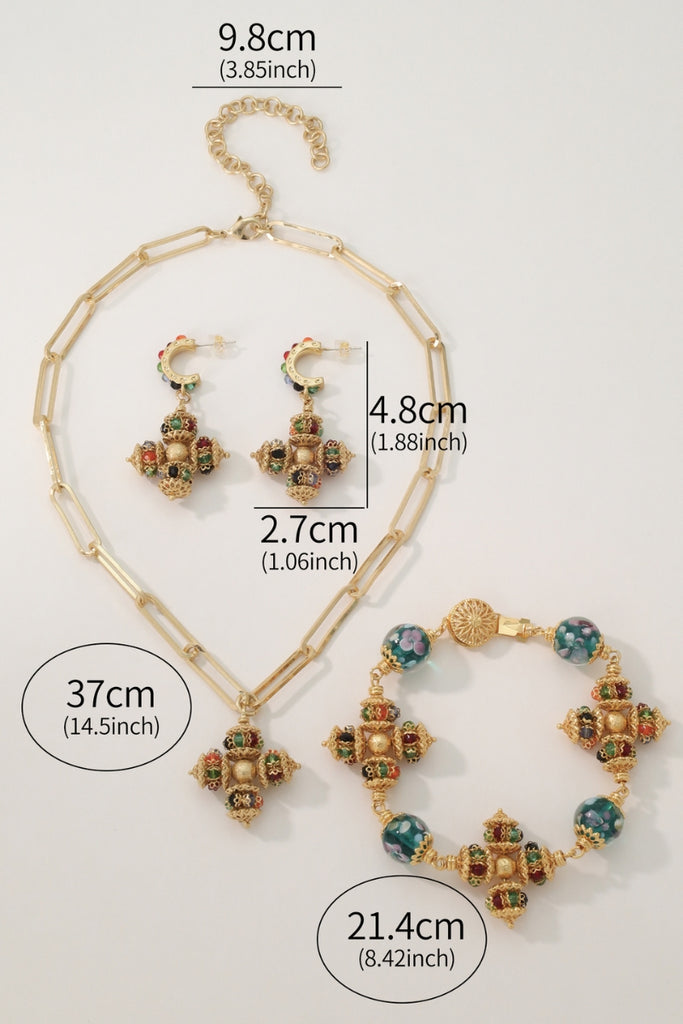 Opulence Jewelry Set – 18K Gold-Plated Paperclip Chain Necklace, Earrings & Bracelet with Cross Pendants All-Glows