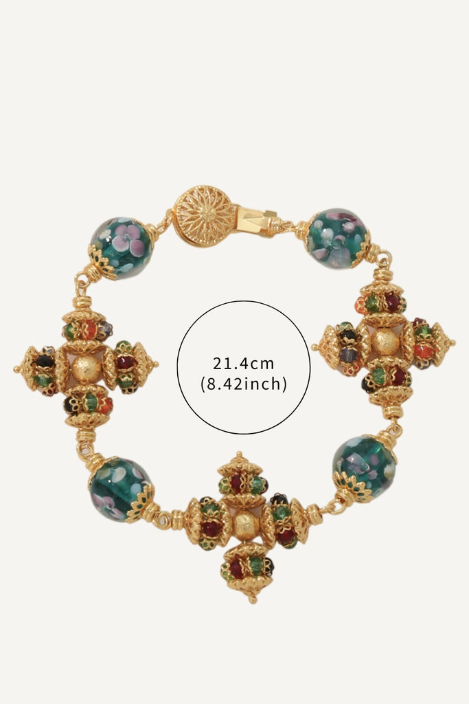 Opulence Bracelet – Gold Filigree Push-In Clasp with Semi-Precious Gemstones and Blue Crystals All-Glows