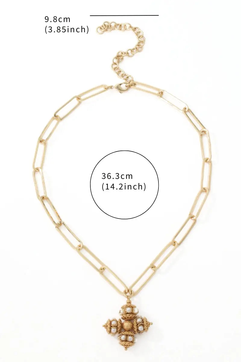 Opulence Faux Pearl Necklace – 18K Gold-Plated Chain with Swarovski Pearl Cross Pendant All-Glows