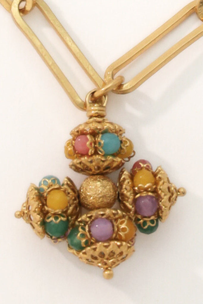 Opulence Artificial Gemstone Necklace – 18K Gold-Plated Chain with Multicolored Gemstone Cross Pendant All-Glows