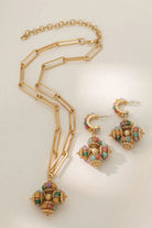 Opulence Artificial Gemstone Earrings – 18K Gold-Plated with Multicolored Gemstone Cross Pendants All-Glows