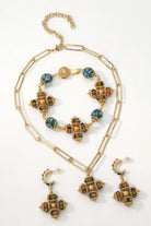 Opulence Bracelet – Gold Filigree Push-In Clasp with Semi-Precious Gemstones and Blue Crystals All-Glows