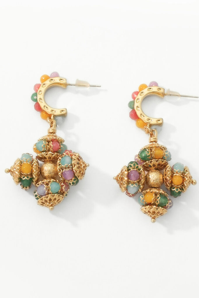 Opulence Artificial Gemstone Earrings – 18K Gold-Plated with Multicolored Gemstone Cross Pendants All-Glows