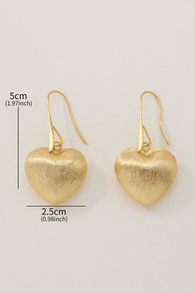 Peacock Earrings Textured Heart Design in 18K Gold-Plated Brass All-Glows