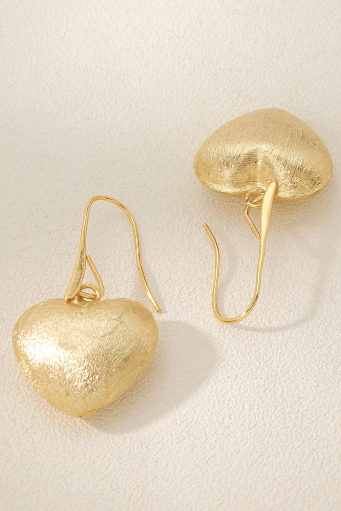 Peacock Earrings Textured Heart Design in 18K Gold-Plated Brass All-Glows