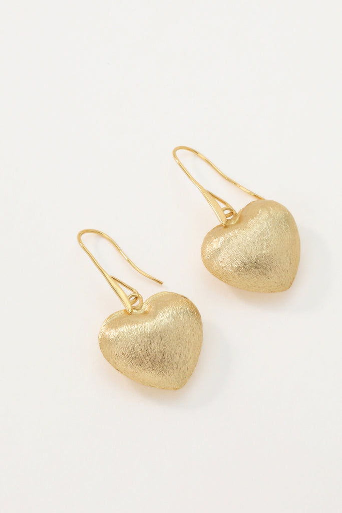 Peacock Earrings Textured Heart Design in 18K Gold-Plated Brass All-Glows