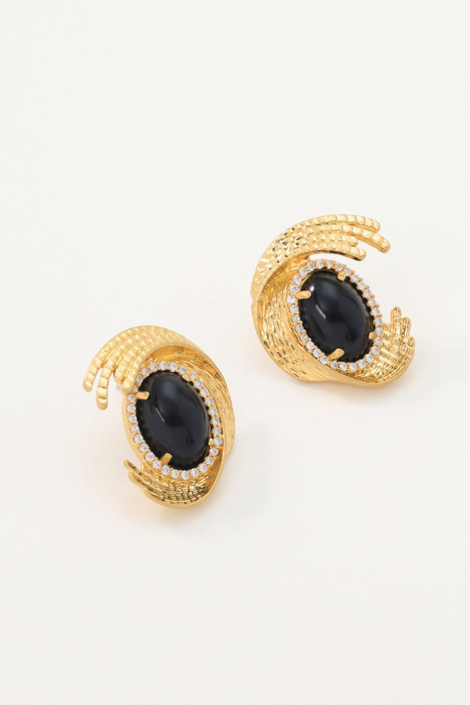 Peony Earring 18K Gold-Plated Irregular Firework Hoop with Handcrafted Glass and Sparkling Zircon Stones All-Glows