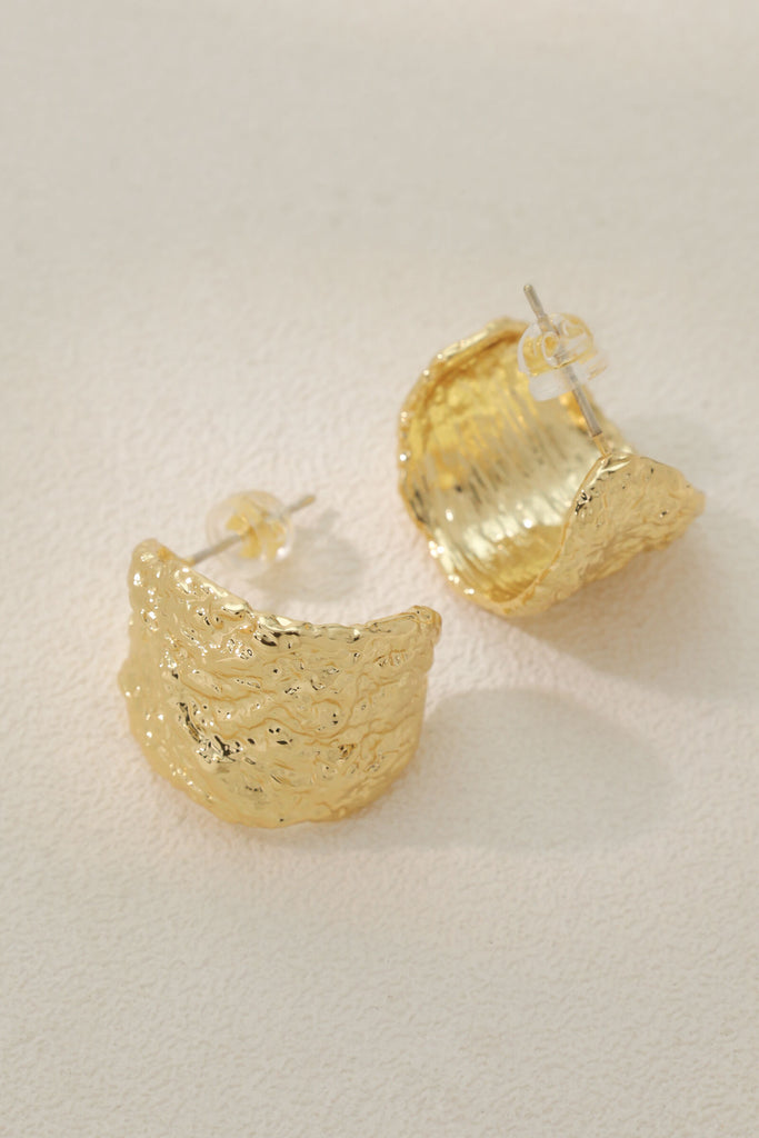 Petal Earring Studs: 18K Gold-Plated Brass with Hammered Organic Texture All-Glows