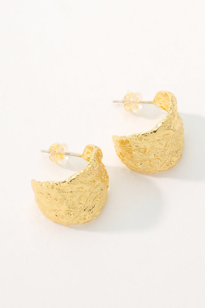 Petal Earring Studs: 18K Gold-Plated Brass with Hammered Organic Texture All-Glows