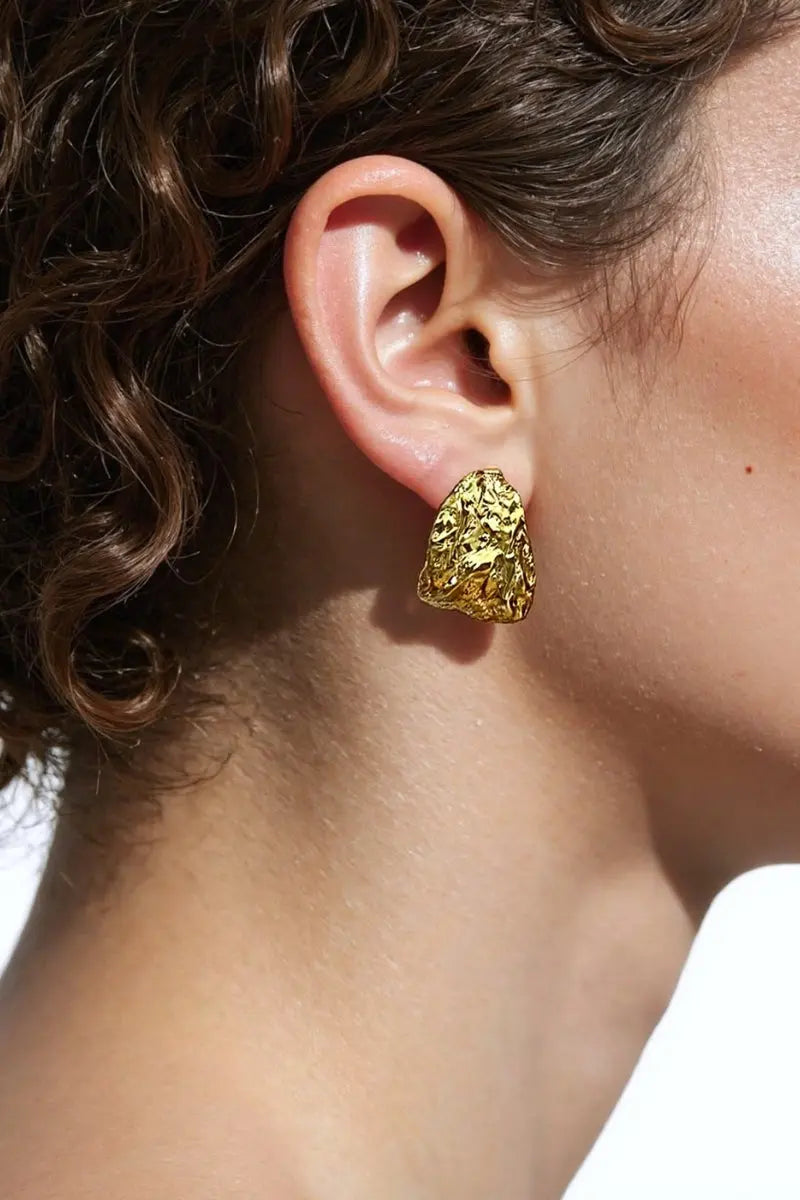 Petal Earring Studs: 18K Gold-Plated Brass with Hammered Organic Texture All-Glows