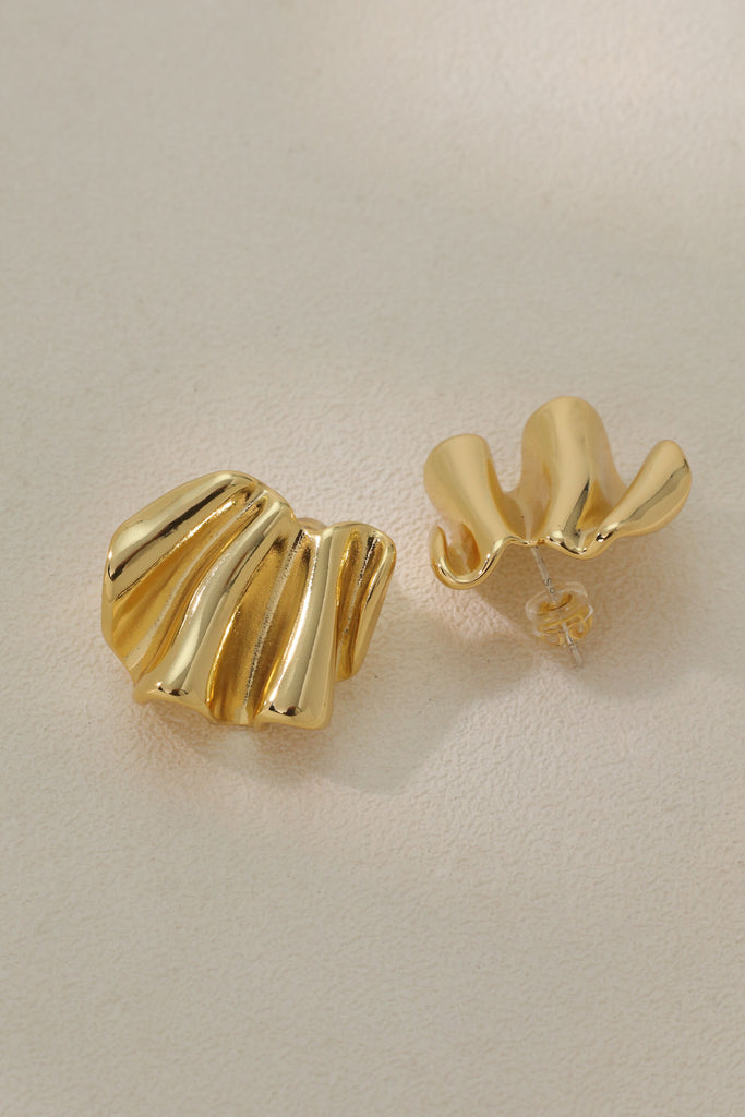 Prism Earring Studs: 18K Gold-Plated Brass with Irregular Curtain Fold Design All-Glows