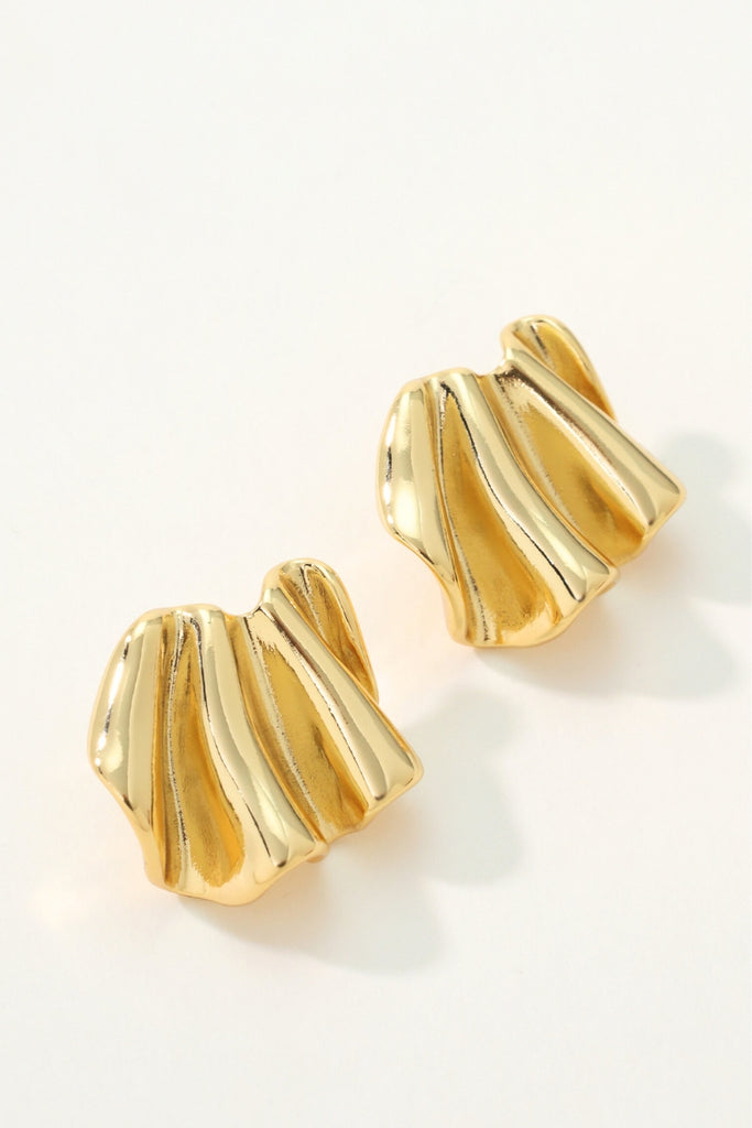 Prism Earring Studs: 18K Gold-Plated Brass with Irregular Curtain Fold Design All-Glows