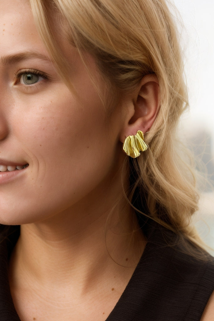 Prism Earring Studs: 18K Gold-Plated Brass with Irregular Curtain Fold Design All-Glows