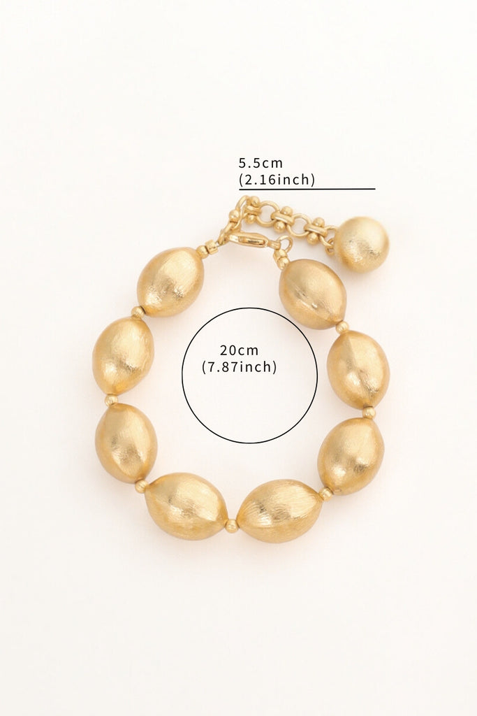 Queen Bracelet – 18K Gold-Plated Brass Bracelet with Textured Olive-Shaped Beads All-Glows