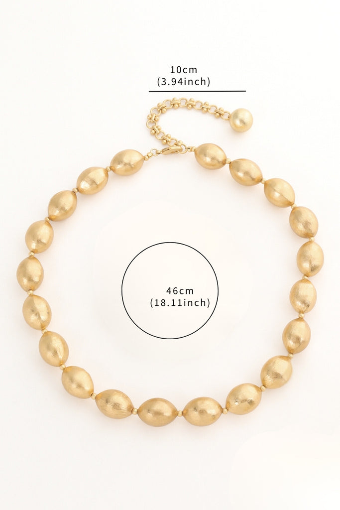 Queen Necklace – 18K Gold-Plated Brass Necklace with Textured Olive-Shaped Beads All-Glows