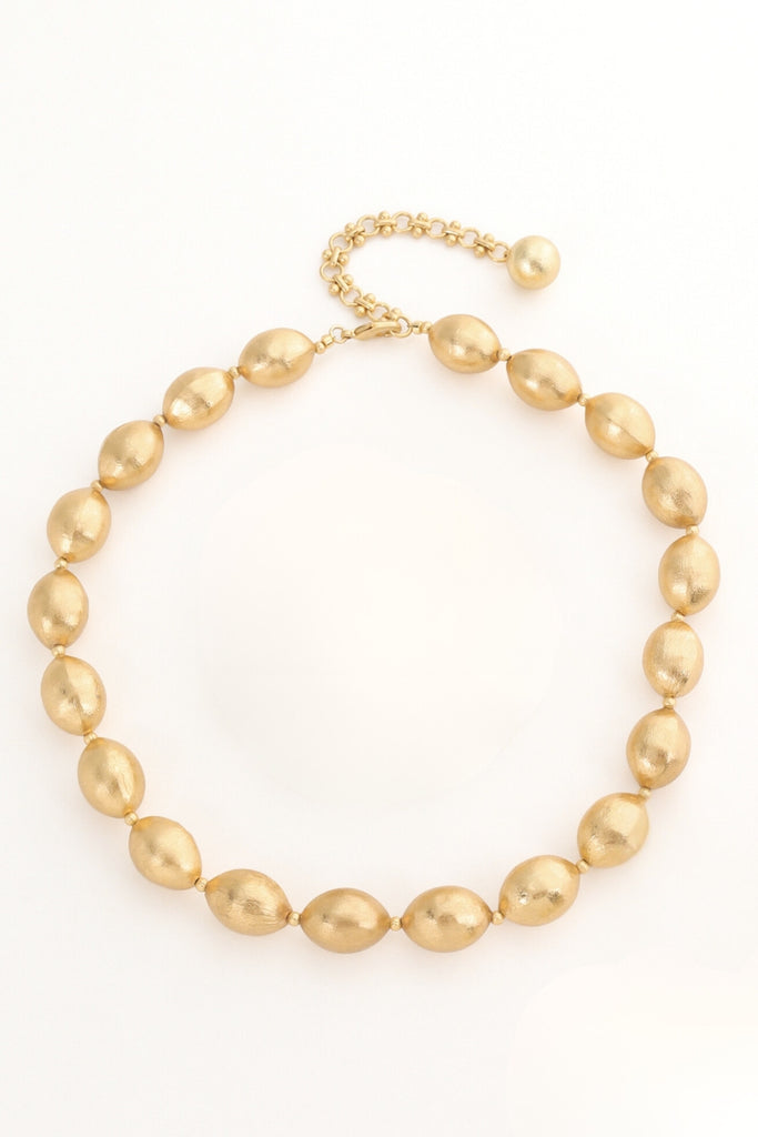 Queen Necklace – 18K Gold-Plated Brass Necklace with Textured Olive-Shaped Beads All-Glows