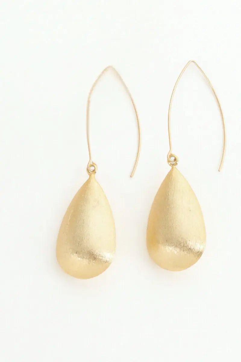 Queen Earrings – 18K Gold-Plated Brass Drop Earrings with Textured Olive-Shaped Beads All-Glows