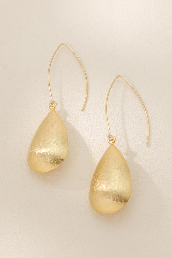 Queen Earrings – 18K Gold-Plated Brass Drop Earrings with Textured Olive-Shaped Beads All-Glows