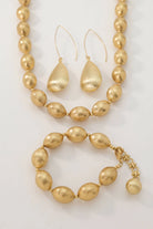 Queen Jewelry Set Gold-Plated Brass Necklace Earrings & Bracelet Elegant Brushed Olive Bead Design Minimalist & Chic All-Glows