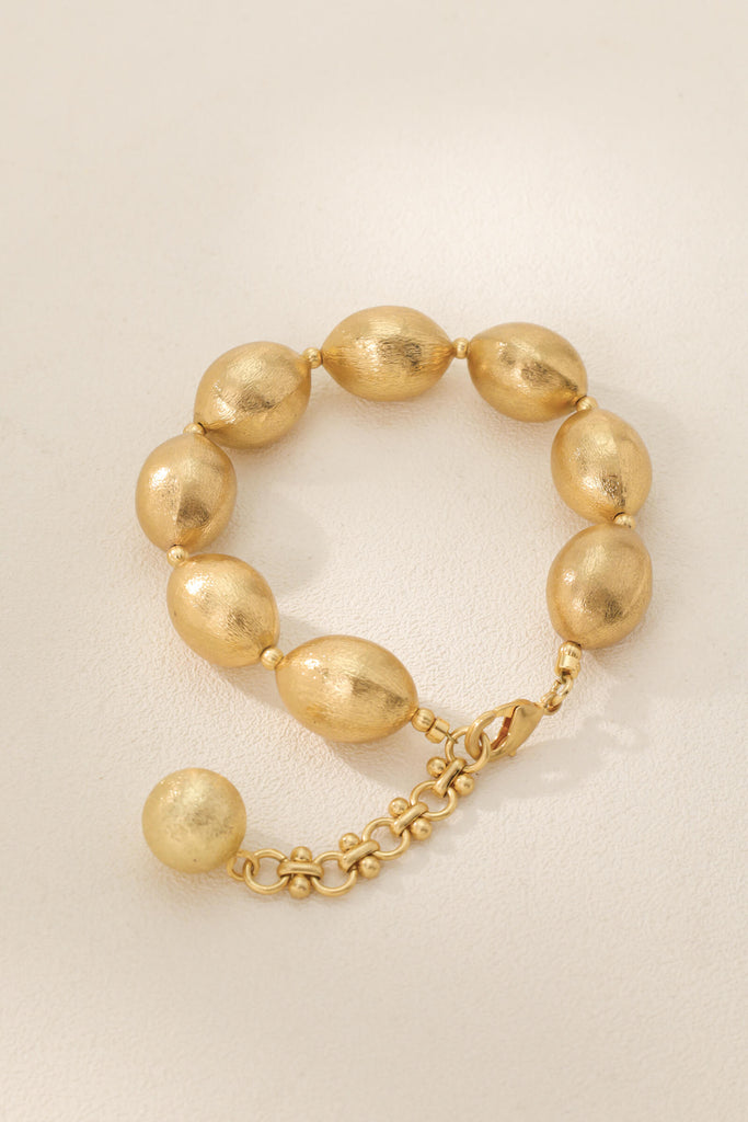 Queen Bracelet – 18K Gold-Plated Brass Bracelet with Textured Olive-Shaped Beads All-Glows