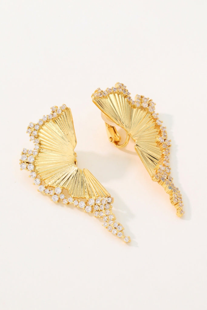 Radiance Earring Clip: Ginkgo Leaf Design with Cascading Zirconia Stones All-Glows