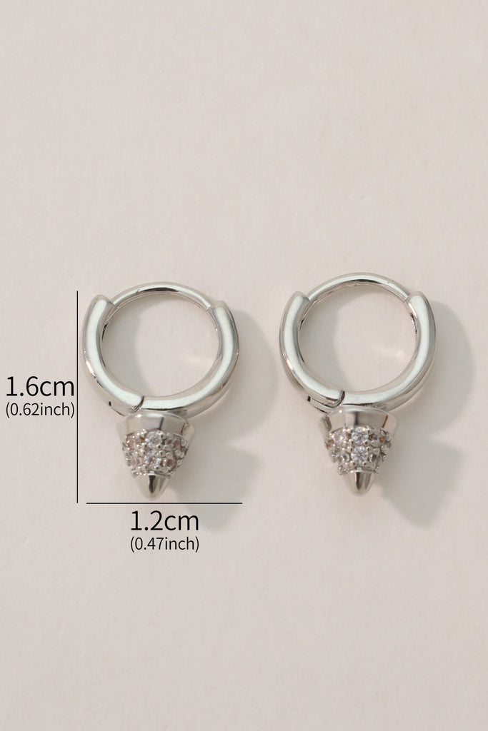 Reverie Earring Huggie: 18K Platinum-Plated Brass with Zirconia-Encrusted Cone Charm All-Glows