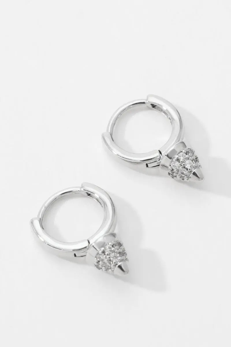 Reverie Earring Huggie: 18K Platinum-Plated Brass with Zirconia-Encrusted Cone Charm All-Glows