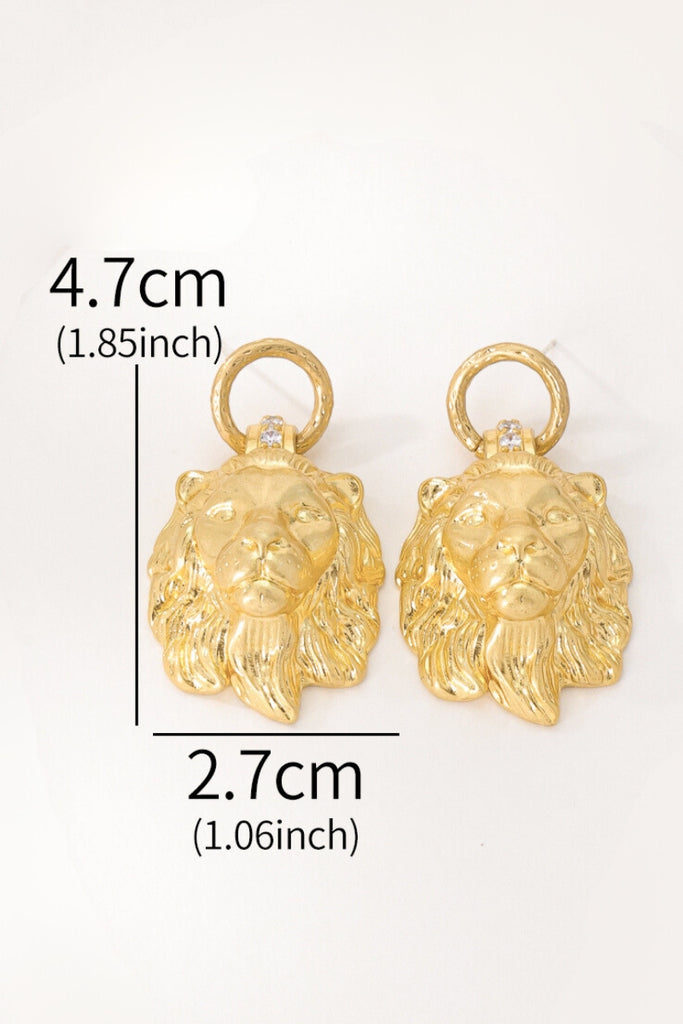 Safari Collection – Fierce Lion Head Earrings – 18K Gold-Plated Brass Lion Pendant All-Glows