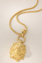 Safari Collection – Fierce Lion Head Necklace – 18K Gold-Plated Brass Foxtail Chain Pendant All-Glows