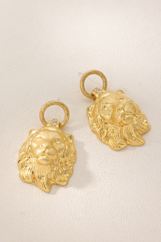 Safari Collection – Fierce Lion Head Earrings – 18K Gold-Plated Brass Lion Pendant All-Glows