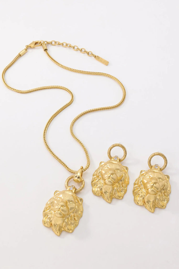 Safari Collection: Bold Lion Head Necklace & Earring Set – 18K Gold-Plated Brass for Timeless Power All-Glows