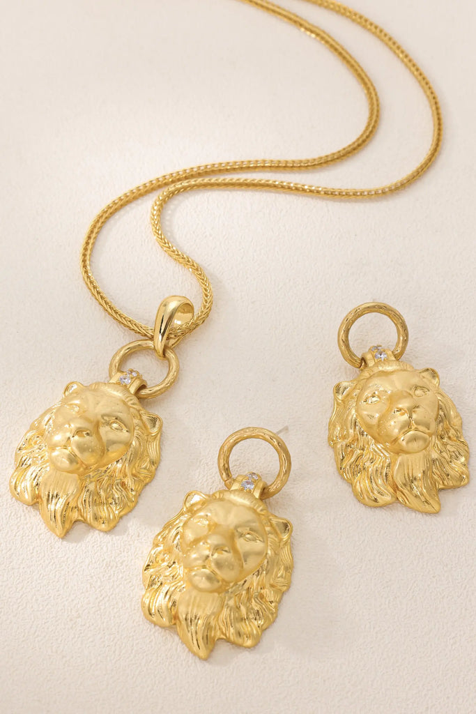 Safari Collection: Bold Lion Head Necklace & Earring Set – 18K Gold-Plated Brass for Timeless Power All-Glows