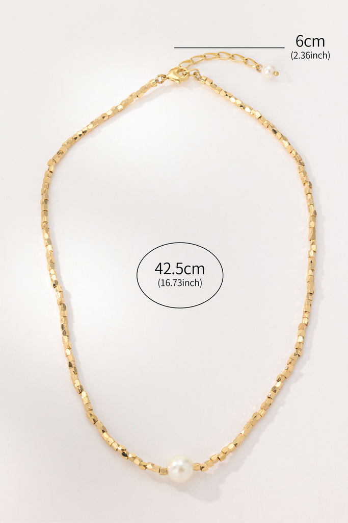 Sand Cubic Beads Necklace - Stylish 18K Gold-Plated Brass with Faux Pearl Centerpiece - Modern Geometric Jewelry All-Glows