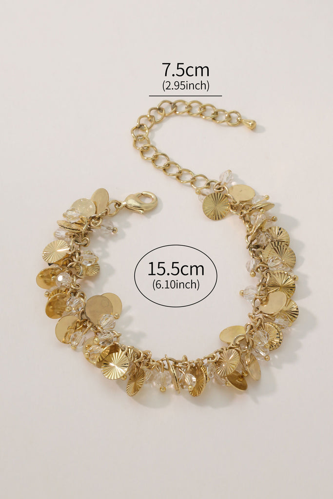 Shell Coin Bracelet: 18K Gold-Plated Brass with Laser-Cut Coins & Crystals All-Glows