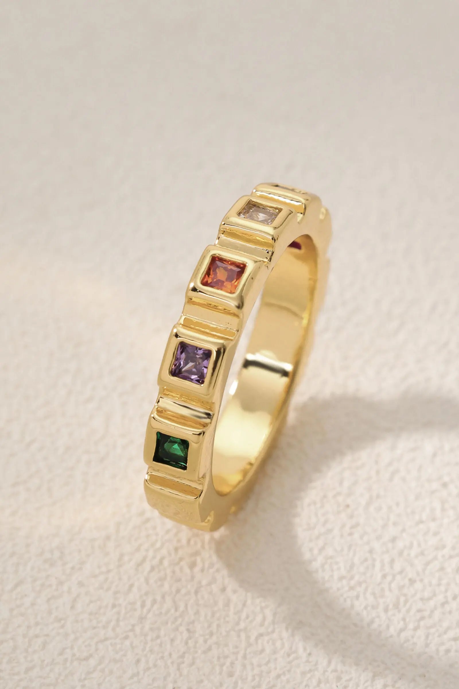 Stardust Ring – 18K Gold-Plated Stackable Gear Ring with Multi-Colored Zirconia Stones