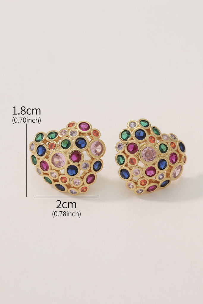 Starlight Heart Earrings – 18K Gold-Plated Brass with Multi-Color Zirconia Stones All-Glows