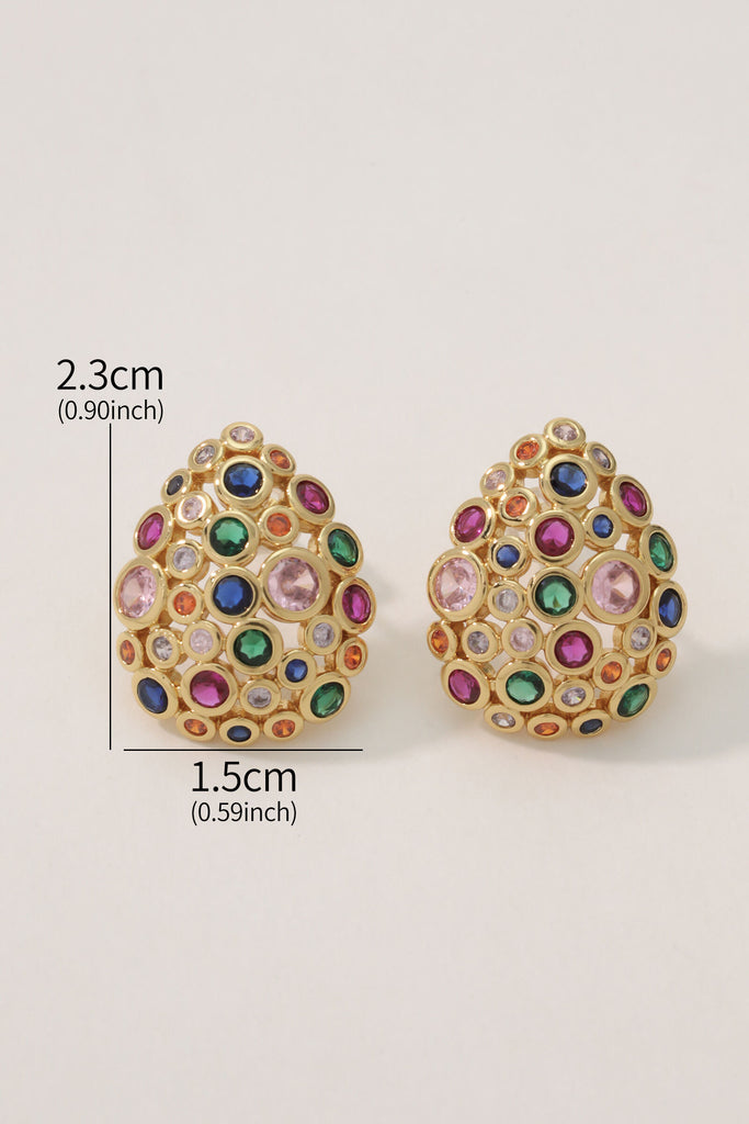 Starlight Oval Earrings – 18K Gold-Plated Brass with Multi-Color Zirconia Stones All-Glows