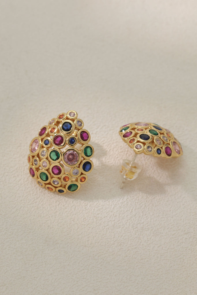 Starlight Oval Earrings – 18K Gold-Plated Brass with Multi-Color Zirconia Stones All-Glows