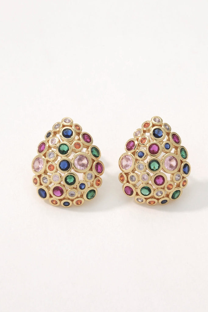 Starlight Oval Earrings – 18K Gold-Plated Brass with Multi-Color Zirconia Stones All-Glows