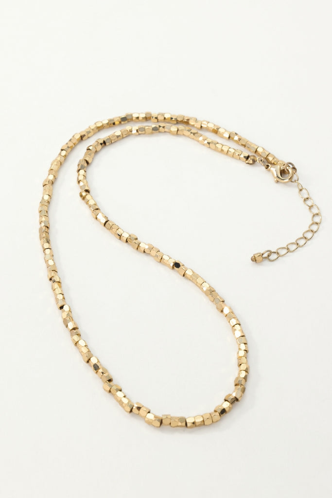 Venus Cubic Chain Necklace - Minimalist Multi-Faceted Beaded Design in 18K Gold-Plated Brass All-Glows