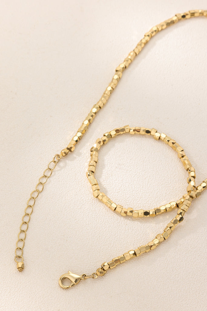 Venus Cubic Chain Necklace - Minimalist Multi-Faceted Beaded Design in 18K Gold-Plated Brass All-Glows