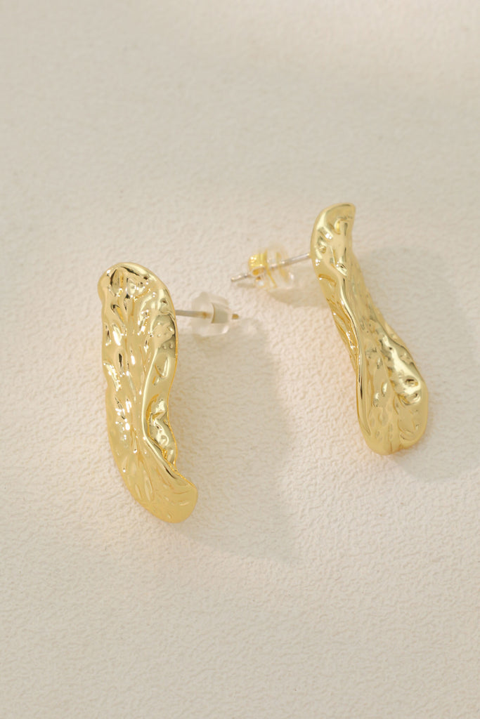 Vesper Earring Drop: 18K Gold-Plated Brass with Textured Irregular Oval Design All-Glows