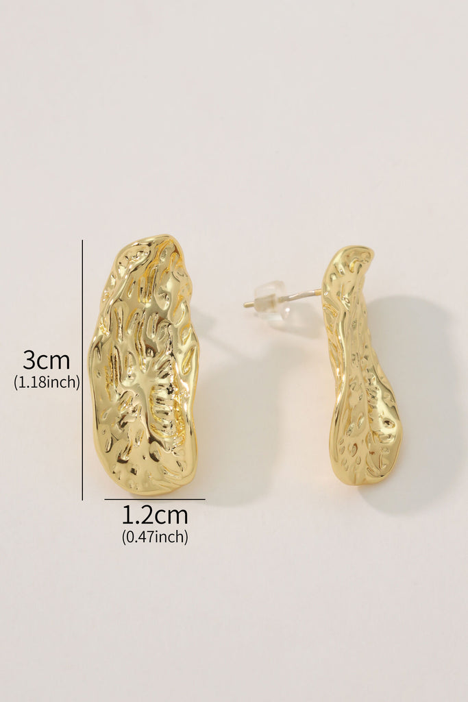 Vesper Earring Drop: 18K Gold-Plated Brass with Textured Irregular Oval Design All-Glows