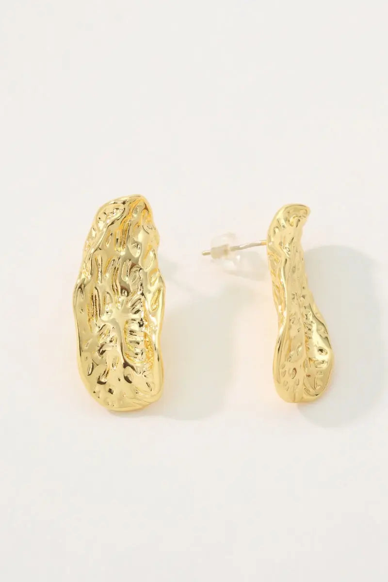 Vesper Earring Drop: 18K Gold-Plated Brass with Textured Irregular Oval Design All-Glows