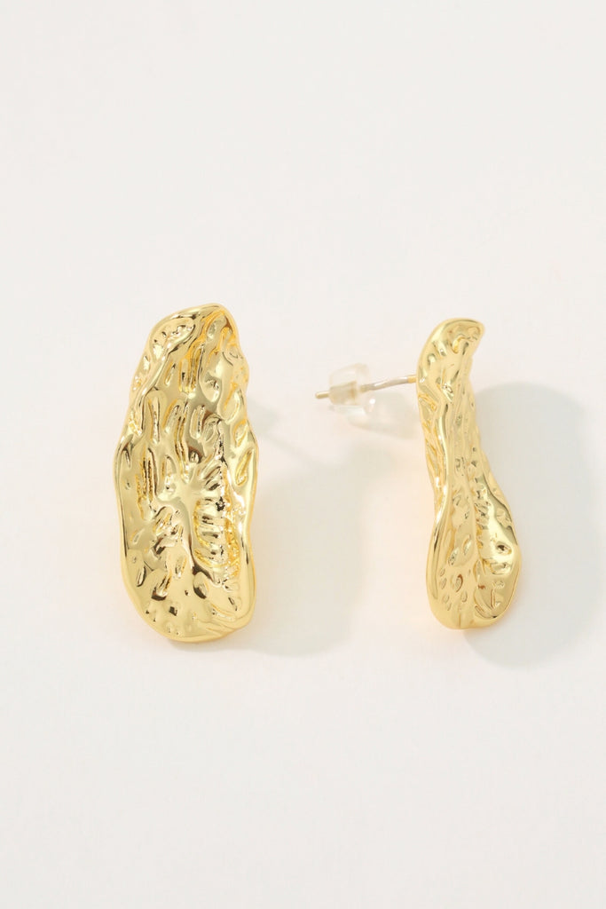 Vesper Earring Drop: 18K Gold-Plated Brass with Textured Irregular Oval Design All-Glows