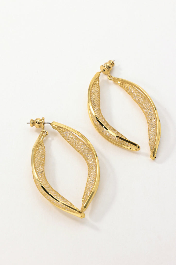 Whisper Earrings18K Gold-Plated Brass Mesh and Crystal Crescent Moon Design with Sparkling Edges All-Glows