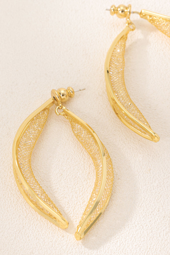 Whisper Earrings18K Gold-Plated Brass Mesh and Crystal Crescent Moon Design with Sparkling Edges All-Glows