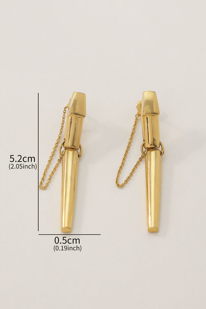 Whistle Earrings Unique Long Bar Design with Moving Lower Half in 18K Gold-Plated Brass All-Glows